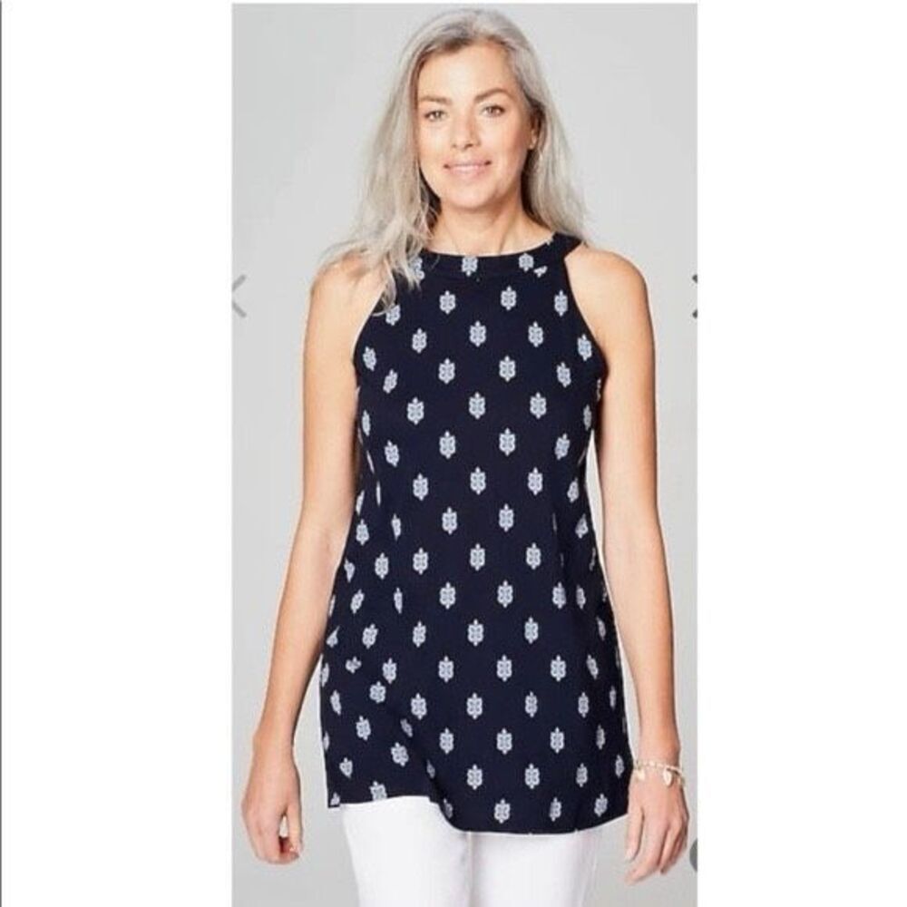 J. Jill Navy Floral Geometic Sleeveless Tunic Top Medium NEW #782